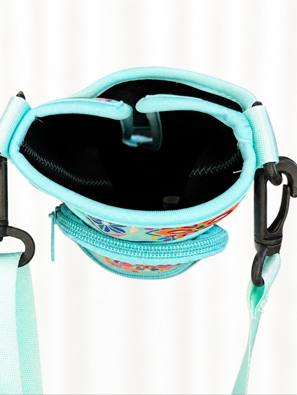 👜 Turquoise Floral Print Crossbody Water Bottle Holder Bag Adjustable Strap - Picture 5 of 6